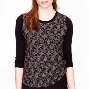 J. Crew Black Embroidered Floral Long Sleeve Tee